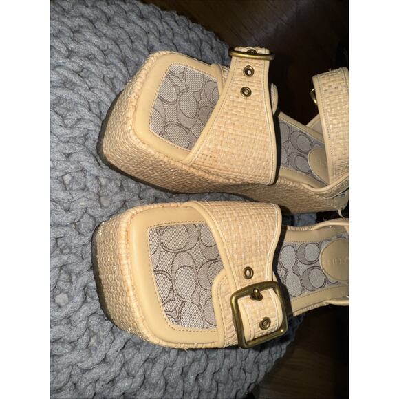 Coach Naomi Jacord Straw Platform Sandals 8 Women’s Vacation - Picture 2 of 9